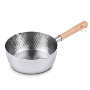 26cm Stainless Steel Wok Pot Milk Saucepan With Wooden Handle, Silver.