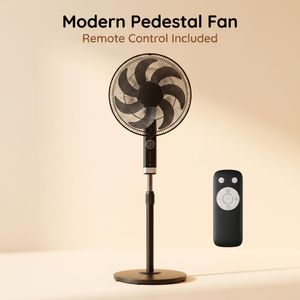 Midea 16-Inch Floor Stand Fan FS40-23MR, 7 Patented Petal Blades Pedestal Fan with Remote Control, 7H Timer, 3 Speeds, 50W Energy Efficient Ultra Quiet Standing Fan for Home Bedroom Office