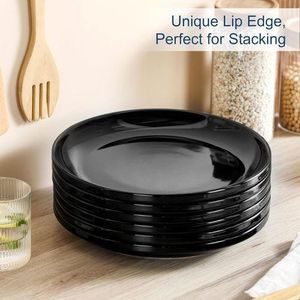  Plain Black Plates Dinner Plates Set Of 6, 10.5 Inch Salad Plates Set Ceramic Plates With Lipped Edges, Microwave And Dishwasher Safe