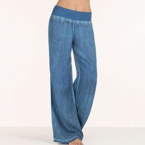 Womens Plus Size High Waist Wide Leg Maxi Long Pants Solid Color