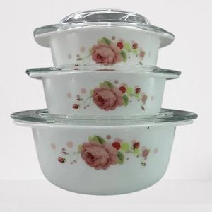 3 Piece Opal  Glass Serving Dish Set-White