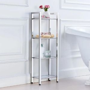 Glass shelf set, 4 narrow: Elegant glass shelves complement any living room or bathroom ambience. 