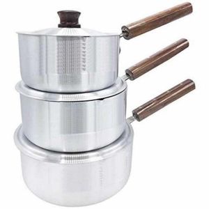 6 Piece Stainless Steel Saucepans Cookware Pot With Wooden Handles - Silver