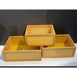 3-Piece Bamboo Storage Basket & Wooden Organizer Boxes with Woven Rattan Design