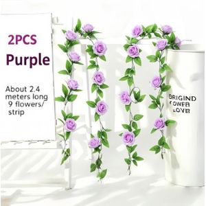 2pcs 7.5 Ft. Artificial Rose Vine for festival Decor, Rose Vine Artificial Flowers ,Hanging Silk Flower Garland for Outdoor Home Wall Decorations - purple