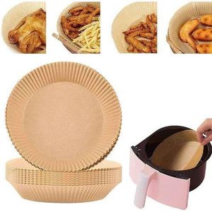 Round Air Fryer Disposable Paper Liner, Air Fryer Natural Parchment Paper Non-Stick Air Fryer Liners Cooking Paper for Air Fryer for Baking Roasting Microwave Frying Pan 50pcs