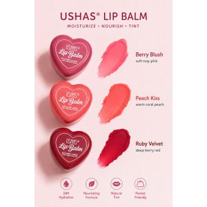 Ushas Heart-Shaped Lip Balm – Moisturizing Lip Care – Berry Blush, Peach Kiss & Ruby Velvet -For Soft, Hydrated Lips
