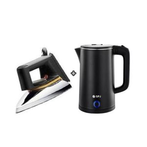 Dry Flat Iron & Electric Kettle Percolator 2 Litres - Silver, White