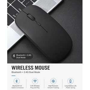 Mouse Pad 2.4G Wireless Mouse - Portable Ultra-Slim Silent Optical Computer Mice with USB Receiver for Laptop, PC, Mac - Black