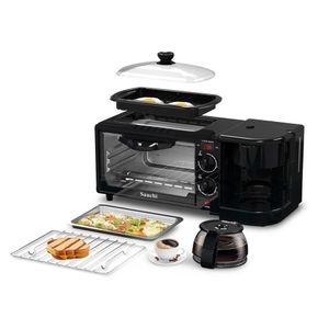 Saachi 3 In 1 Breakfast Machine Maker With Oven Toaster Cooking Pan And Coffee Maker-Black
