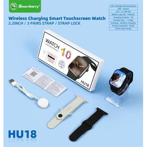 NODIZZ Local Stock-HU18 Smart Touchscreen Watch – 2.2 Inch LCD, Wireless Charging, 150mAh Battery,7-10 Days Standby,3 Pairs Straps,Black
