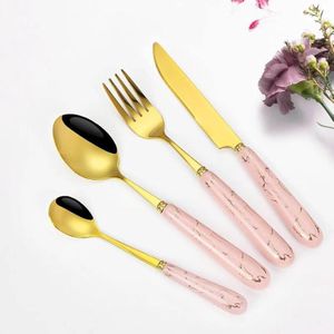 Transform every meal into a fine-dining event. This exquisite 4-piece cutlery set features a brilliant gold-polished finish paired with ergonomically designed pink marble-patterned handles. Perfectly balanced and visually striking, it’s 