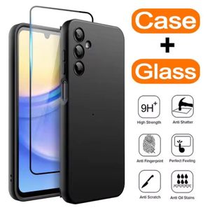 Samsung Galaxy A35 4G / 5G Silicone Case Plus Free Screen Protector Glass Soft Touch Feel Black