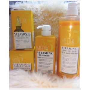 Medix 5.5  4in1 Set Vitamin C+Tumeric Serum, Cream,Body Lotion And Shower Gel For Anti-aging , Anti-wrinkle And Moisturizing Skin Care, Brightening And Firming Skin