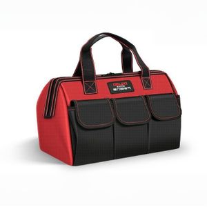 16-Inch Classic Oxford Cloth Tool Bag Electrician Tool Bag Electrical Tool Bag Tool Storage Bag – Waterproof Durable Large Capacity Multi-Pocket Design – Black And Red