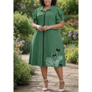 Generic Xim Design Ladies Dress -Green, Cream, Brown 