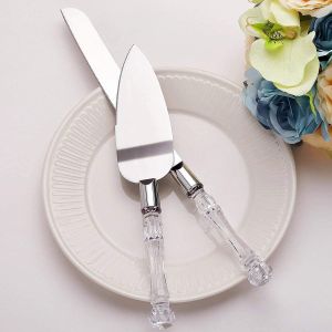 Unique Stainless Steel Knife and Server Set with Crystal Handles for Weddings, Birthdays, Cakes, Gifts