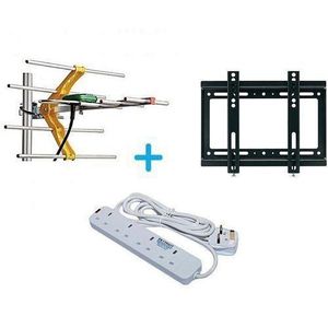 Digital Aerial + FREE 14"-42" TV Wall Mount Bracket + 4-way Heavy Duty Power Extension - White