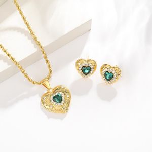 Jewelry set lava heart-shaped necklace earrings
