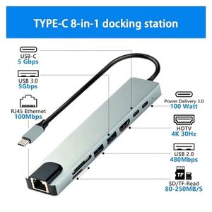 8 in 1 Hub USB Type-C with 4K HDMI, RJ45 Ethernet USB 3.0, SD/TF Card Reader, USB-C Docking Station for MacBook, Windows and more