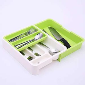 Plastic Expandable Kitchen Cutlery Organizer-Green