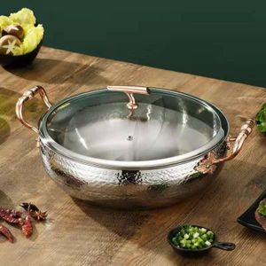 36 Cm Stainless Steel Casserole Dish Serving Royal Handi Stylish Glass Lid with Copper Handles