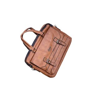 Jeep Buluo leather business briefcase is designed to hold laptops up to 15 inches and features durable, water-resistant material with multiple compartments for organization. 