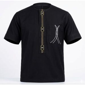 High Quality Men's Wear African Short Sleeved Print Shirt - Black.