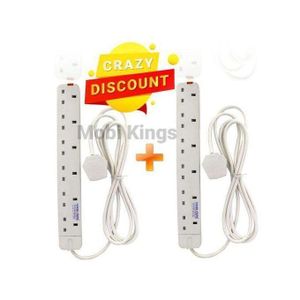 Power King  2Pcs 6 Way Power Extension Socket 3M Cable