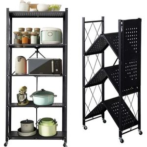 5 Layers Foldable Strong And Moveable Storage Kitchen Rack - Black