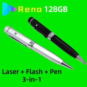 RENO Flash Disk 128 GB High Speed Waterproof Metal USB 2.0 Flash Drive Laser Pen Flash -silver