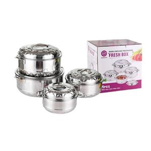 4pcs Stainless Steel Double-Deck Heat Preservation Fresh Boxes, designed for food warming and storage. 
