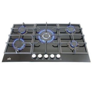 Ceramic Table Top Glass Gas Hob 5 Burner Bulb Built-in Hob with Wok Burner 76 cm Black Built-in Gas Hob for Butane Gas Stove