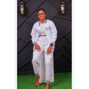 Classic Women’s Zip-Up Cargo Tracksuit Set – White.