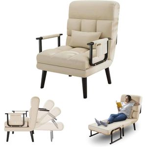Adjustable Folding Sofa Bed, Ottoman Bed for Lunches and Breaks Folding Convertible Recliner, Manual Recliner Chair Armchair Sofa, Computer Chair with Faux Leather Upholstered for Living Room Bedroom 