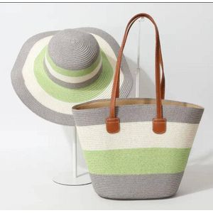 Other Striped Straw Hat And Tote Bag Set/Beach Set