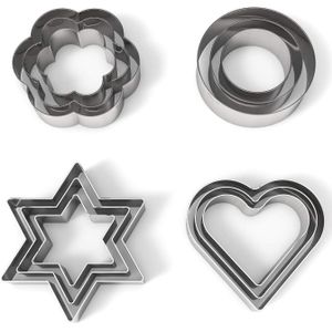 12-piece stainless steel cookie cutter set. 