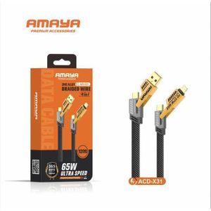 Amaya USB Cable 4 in 1 Super Fast 65 Watts Durable Multi Charging Cable for iPhone iPad MacBook Android Samsung - Black