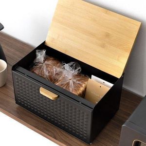 Modern Bread Bin with Natural Wooden Cutting Board Lid