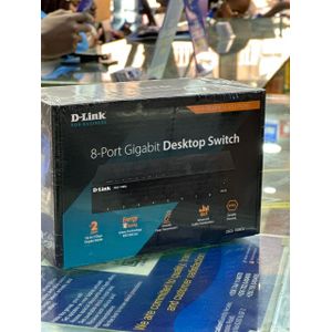 Dlink DGS-108GL 8-Port Gigabit Desktop Switch in a black metal housing.