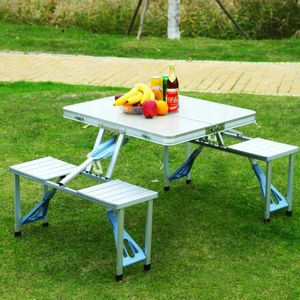 portable aluminum folding picnic table white-color 