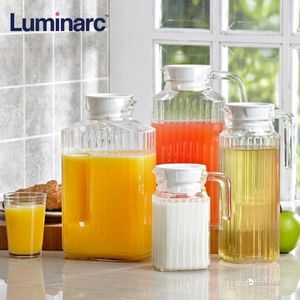Transparent Vertical Pitcher/ Slim Glass Fridge Water Jug With Plastic Lid Narrow Door Jug Easy Pour Non Spill Ideal for Milk Water Juice Beverage Carafe
