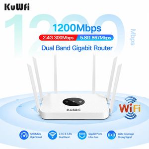 Kuwfi 1200Mbps Dual Band Gigabit Wireless Router- WiFi extender- Internet Extender- White  