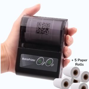 58mm Portable Bluetooth Receipt Printer Rechargeable Mobile Printer for Android/iphone - 5 Paper Rolls Included - Ideal for Mobile Money Agents