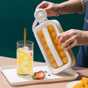 2 in 1 Portable Ice Ball Maker Kettle  Portable Ice Maker Bottle Makes 17 Ice Cubes, Ice Cube Molds Bottle Creative Ice Hockey Bubble Ice Maker Kettle for Whiskey Hockey Champagne Juice Coffee Freezer, Sanitary Tritan Ice Ball Tray with Silicone Lid