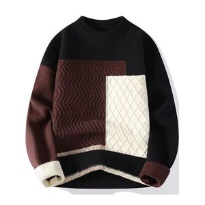 Unisex Patchwork Knitted Sweater – Black, Brown & Cream