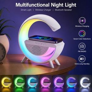 Smart 3-in-1 LED Night Light with Wireless Charger, Bluetooth Speaker & FM Radio, Multifunctional LED Night Light with Wireless Charger & Bluetooth Speaker