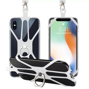 Universal Phone Lanyard with Silicone Case ,Retractable Hanging Neck Strap With Metal Ring Holder Compatible With Most Smartphones White