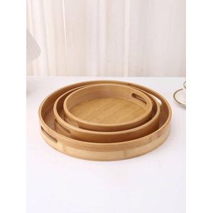 Set of 3 Bamboo Wood Natural Round Party Bar Serving Trays for Entertainment Food and Décor: Food Storage Raised Edge 