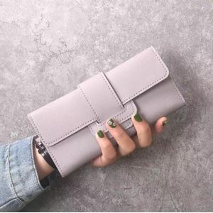 Purple Minimalist Wallet for Women Slim Fold Clutch PU Leather Card Holder Organizer with Strap Closure